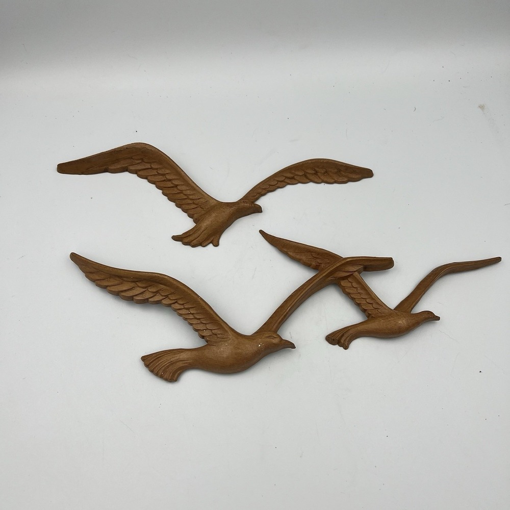 MCM Homco Seagulls in Flight Bird Wall Art Hanging Décor Brown Vintage Set Of 2
